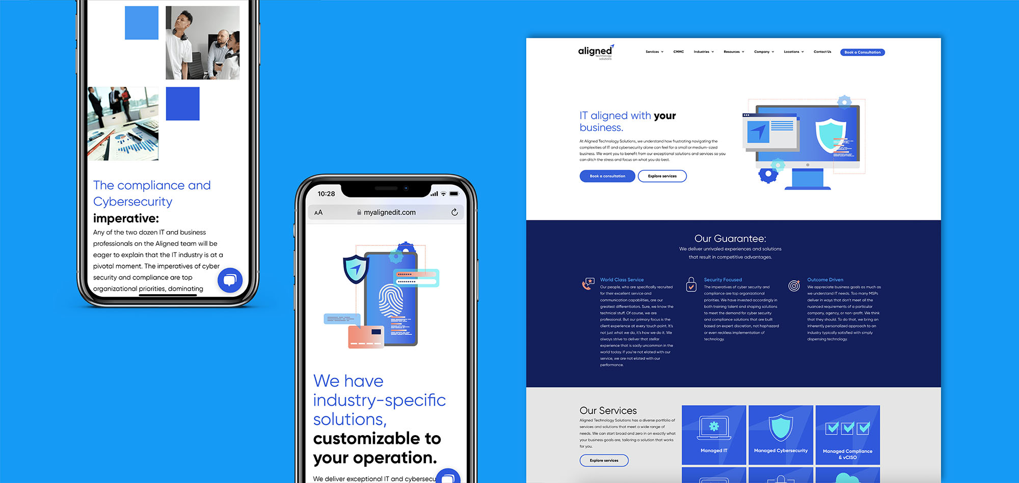 Samples of Aligned's website for mobile and desktop.